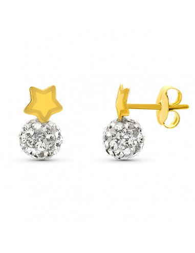 9K PENDIENTES ORO AMARILLO BOLA CIRCONITA 5MM TOTAL 10X5 MM PRESION