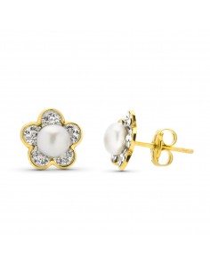 9K PENDIENTES ORO AMARILLO CIRCONITA PERLA 4.50 MM TOTAL 9 MM PRESION