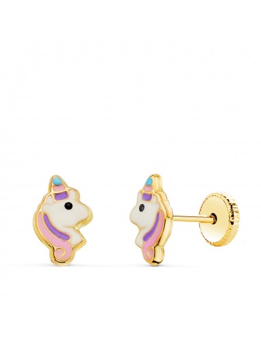 9K PENDIENTES UNICORNIO ESMALTE 8.5 X 5.5MM