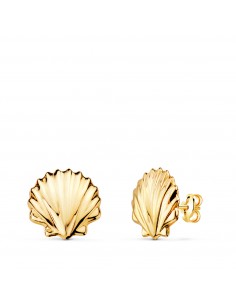 9K PENDIENTES ORO AMARILLO CONCHA BRILLO  8 X 8 MM. CIERRE PRESION