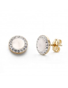 9K PENDIENTES ORO AMARILLO REDONDOS 7 MM CON NACAR. CIERRE PRESION