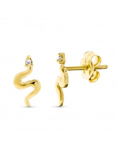 9K PENDIENTES ORO AMARILLO SERPIENTE CON CIRCONITA. MEDIDA: 9 X 4 5MM. CIERRE PRESION