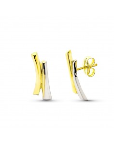9K PENDIENTES ORO BICOLOR BANDAS 13X5 MM CIERRE PRESION