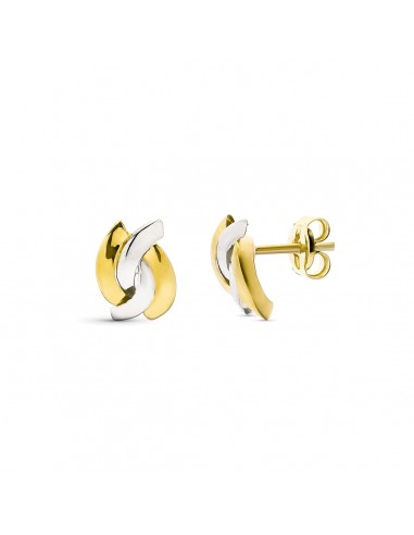 18K PENDIENTES ORO BICOLOR BANDAS 9X6 MM CIERRE PRESION
