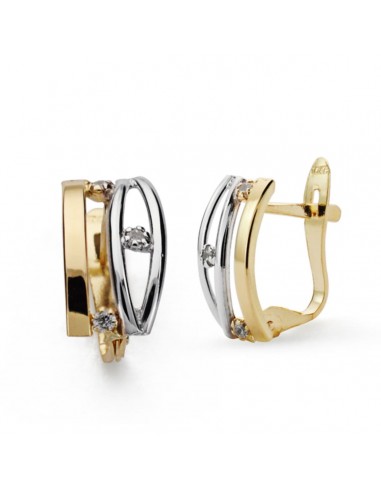 9K PENDIENTES ORO BICOLOR BANDAS CON CIRCONITAS. MEDIDA: 12 X 7 MM. CIERRE CATALAN
