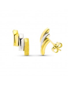 9K PENDIENTES ORO BICOLOR BANDAS. MEDIDA: 12 X 6 MM. CIERRE PRESION