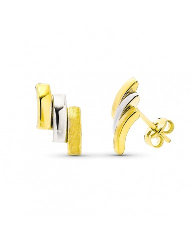 9K PENDIENTES ORO BICOLOR BANDAS. MEDIDA: 12 X 6 MM. CIERRE PRESION