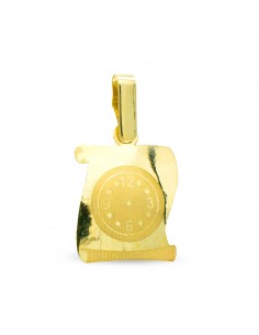 9K COLGANTE PERGAMINO ORO AMARILLO RELOJ LASER 16X12 MM