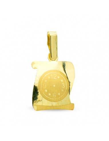 9K COLGANTE PERGAMINO ORO AMARILLO RELOJ LASER 16X12 MM