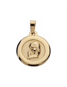9K MEDALLA ORO AMARILLO VIRGEN NIÑA CERCO LISO 18 MM