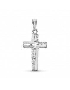 9K CRUZ ORO BLANCO CON CIRCONITA 25 X 13 MM