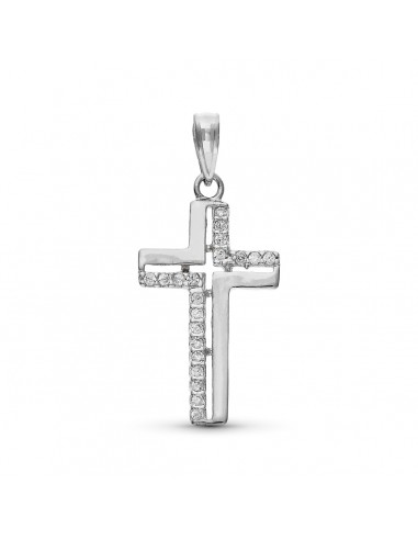 9K CRUZ ORO BLANCO CON CIRCONITA 25 X 13 MM
