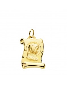 9K COLGANTE PERGAMINO ORO AMARILLO VIRGEN NIÑA 18X12 MM