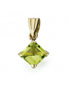 9K COLGANTE ORO AMARILLO OLIVINA 0.71 QTS TALLA ROMBO CON 4 GARRAS 5X5 MM