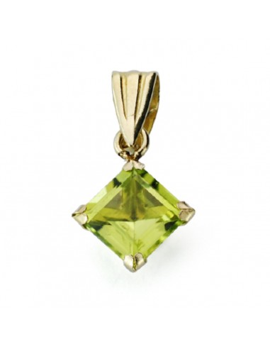 9K COLGANTE ORO AMARILLO OLIVINA 0.71 QTS TALLA ROMBO CON 4 GARRAS 5X5 MM