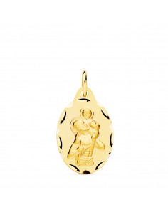 9K MEDALLA ORO AMARILLO SAN CRISTOBAL OVAL TALLADO 20X13 MM