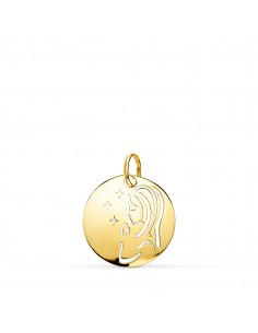 9K MEDALLA ORO AMARILLO VIRGEN NIÑA ORO AMARILLO REDONDA CALADA TUMBO EN BRILLO 15 MM