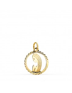 9K MEDALLA ORO AMARILLO VIRGEN NIÑA REDONDA TALLADA HELICE. 14 MM