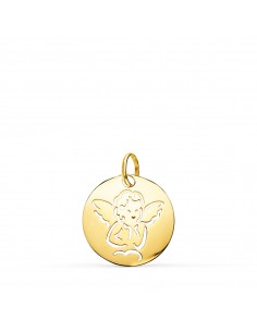 9K MEDALLA ORO AMARILLO ANGELITO ORO AMARILLO REDONDA CALADA TUMBO EN BRILLO 15 MM