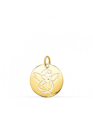 9K MEDALLA ORO AMARILLO ANGELITO ORO AMARILLO REDONDA CALADA TUMBO EN BRILLO 15 MM