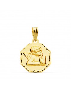 9K MEDALLA ORO AMARILLO OCTOGONAL ANGELITO BURLON. 15X15 MM