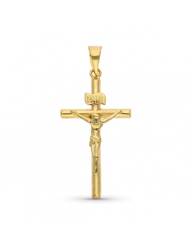 9K COLGANTE CRUZ CON CRISTO ESTAMPADO. MEDIDA: 24 X 14 MM. TUBO 2 MM