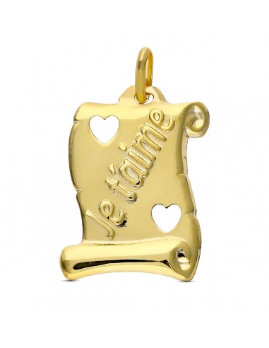 9K PERGAMINO ORO AMARILLO CORAZONES CALADOS "JE T´AIME" 17X14 MM