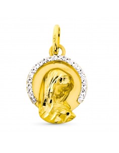 9K MEDALLA ORO AMARILLO VIRGEN NIÑA ORO AMARILLO CERCO PIEDRAS 15X11 MM