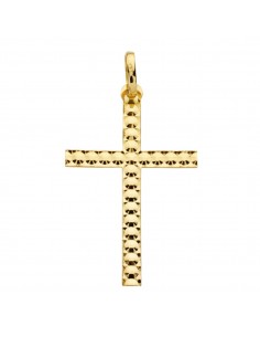 9K CRUZ ORO AMARILLO SIN CRISTO TALLADA DIAMANTADA. MEDIDA: 30X20 MM