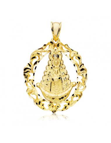 9K MEDALLA ORO AMARILLO ORLA VIRGEN DEL ROCIO. 40X33 MM