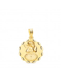 9K MEDALLA ORO AMARILLO REDONDA ANGELITO BURLON CON RELOJ TALLADA 16 MM