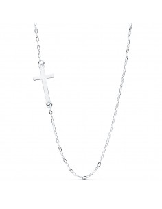 18K GARGANTILLA ORO BLANCO CRUZ 17 X 8 MM CADENA FORZADA 42 CM