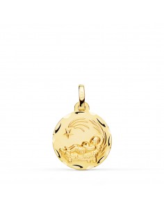 9K MEDALLA ORO AMARILLO NIÑO DEL PESEBRE TALLADA 16 MM