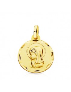 9K MEDALLA ORO AMARILLO VIRGEN NIÑA TALLADA 16 MM