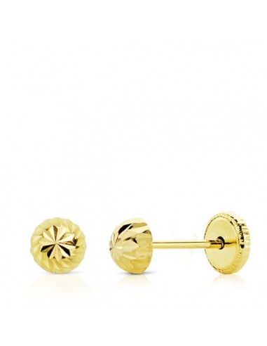 9K PENDIENTES 1/2 BOLA TALLADA 4 MM TUERCA