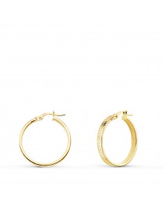 9K PENDIENTES ARO HUECOS CON GRECA 23 MM TUBO RECTANGULAR 23 MM X 4MM