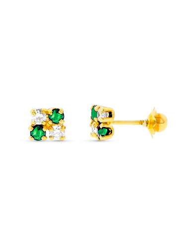 18K PENDIENTES ORO AMARILLO ESMERALDAS Y CIRCONITAS