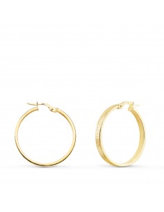 9K AROS ORO AMARILLO HUECOS CON GRECA 28 MM TUBO RECTANGULAR 3 MM X 1.2 MM