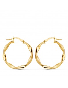 9K AROS ORO AMARILLO HUECOS RETORCIDOS MATE Y BRILLO 24X2.5 MM