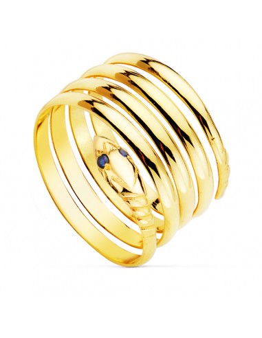 9K SORTIJA ORO AMARILLO SERPIENTE 4 VUELTAS CON OJOS DE ZAFIROS. ANCHO: 15 MM
