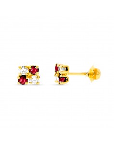 18K PENDIENTES ORO AMARILLO RUBIES Y CIRCONITAS
