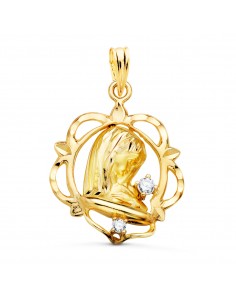 9K MEDALLA ORO AMARILLO VIRGEN NIÑA CERCO CON CIRCONITA 21X19 MM