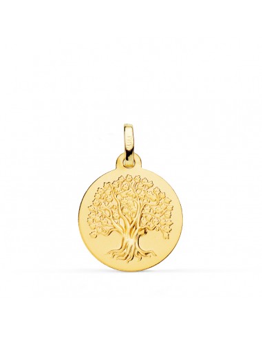 9K MEDALLA ORO AMARILLO ARBOL DE LA VIDA MATIZADA 18 MM
