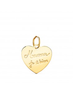 9K COLGANTE ORO AMARILLO CORAZON EN BRILLO MAMAN JE T AIME. 14X14MM