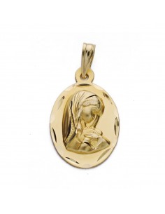 9K MEDALLA ORO AMARILLO VIRGEN NIÑA OVAL TALLADA. MEDIDA: 16X12 MM