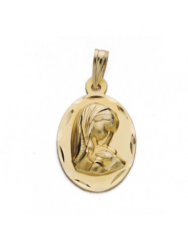 9K MEDALLA ORO AMARILLO VIRGEN NIÑA OVAL TALLADA. MEDIDA: 16X12 MM