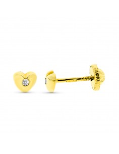 9K PENDIENTES ORO AMARILLO CORAZON DIAMANTES 0.016 CTS SI-H 4 MM TUERCA