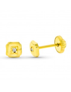 9K PENDIIENTES ORO AMARILLO TREBOL DIAMANTES 0.03 CTS SI-H 4 MM TUERCA
