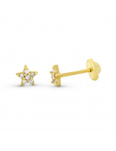 9K PENDIENTES ORO AMARILLO ESTRELLA DIAMANTES 0.06 QTES CIERRE TUERCA
