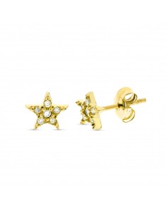9K PENDIENTES ORO AMARILLO ESTRELLA DIAMANTES 0.06 CTS SI-H TUER OA 6 MM CIERRE PRESION